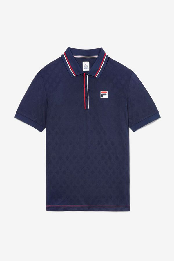 Fila Short Sleeve Tennis Jacquard Men's Polo Shirts - Navy/Red/White,NZ 371-97652